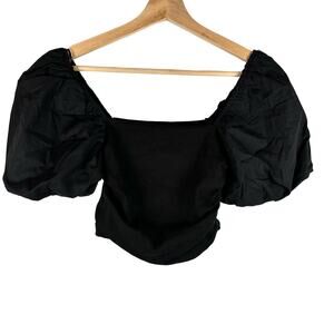 NWT Zara Black Square Neck Puff Sleeve Crop Top Womens Size S Stretchy